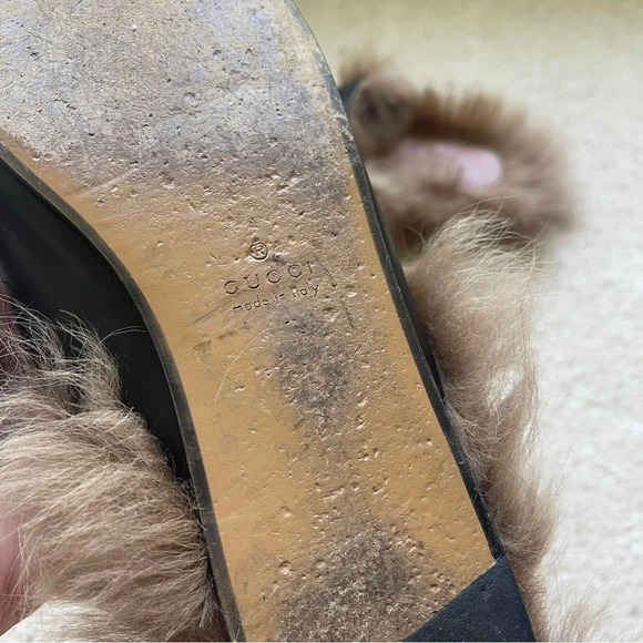 Gucci Princeton Black Fur Mules Slip On Shoes horse bit loafer slides - Picture 6 of 9